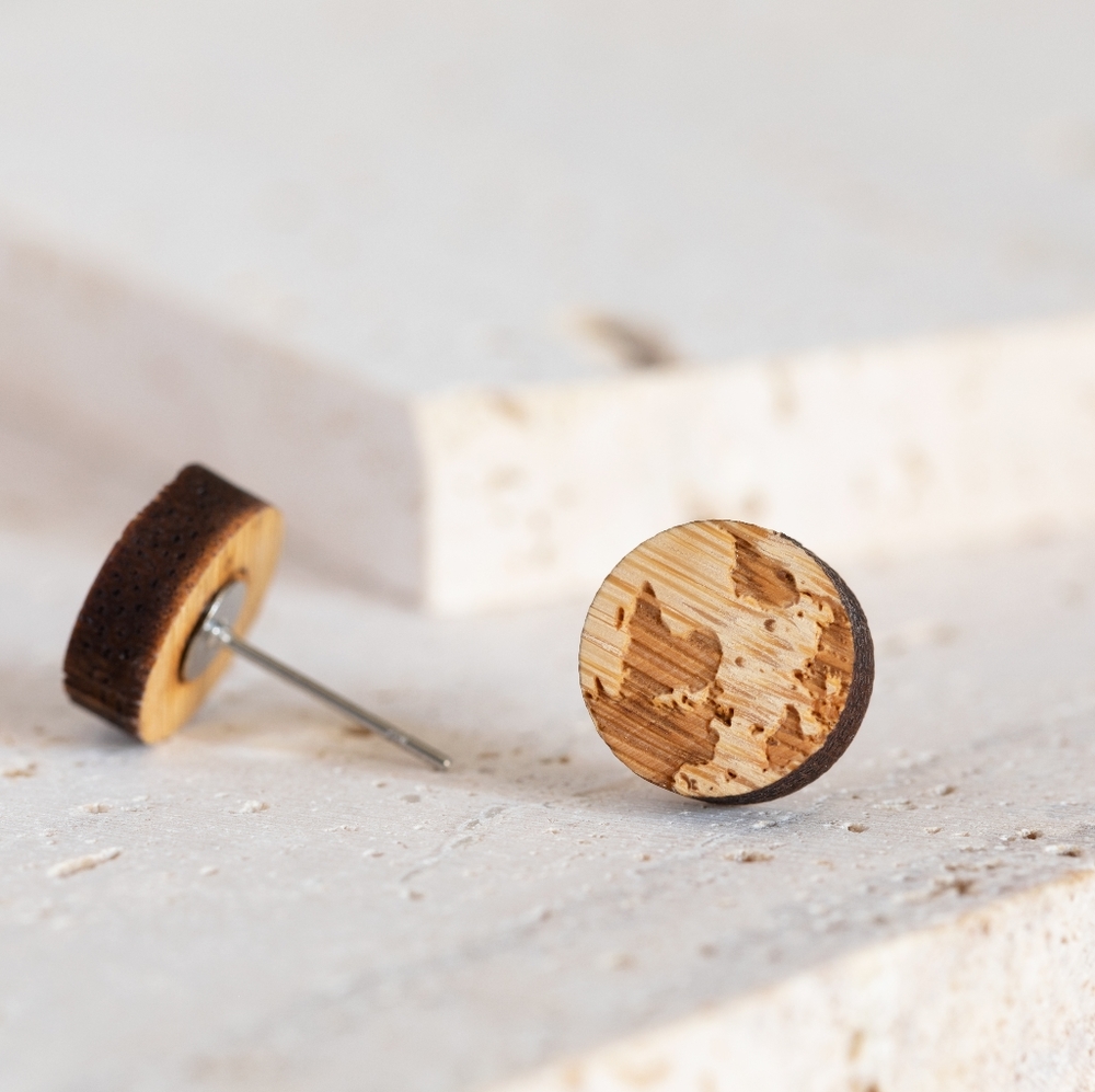 Wooden Earth Earrings - Only 1 left! - Picture 4 of 5
